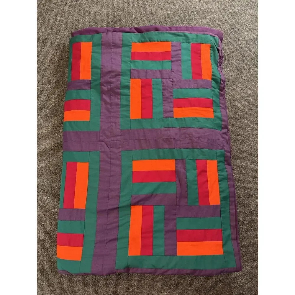 Handmade Quilt 80” X 65”‎ Red Orange Green Purple